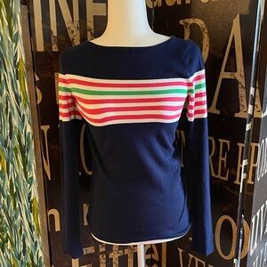 Lilly Pulitzer Maria Boat Neck Sweater in navy with pink and green